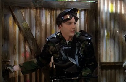 Sheldon in his paintball gear on The Big Bang Theory